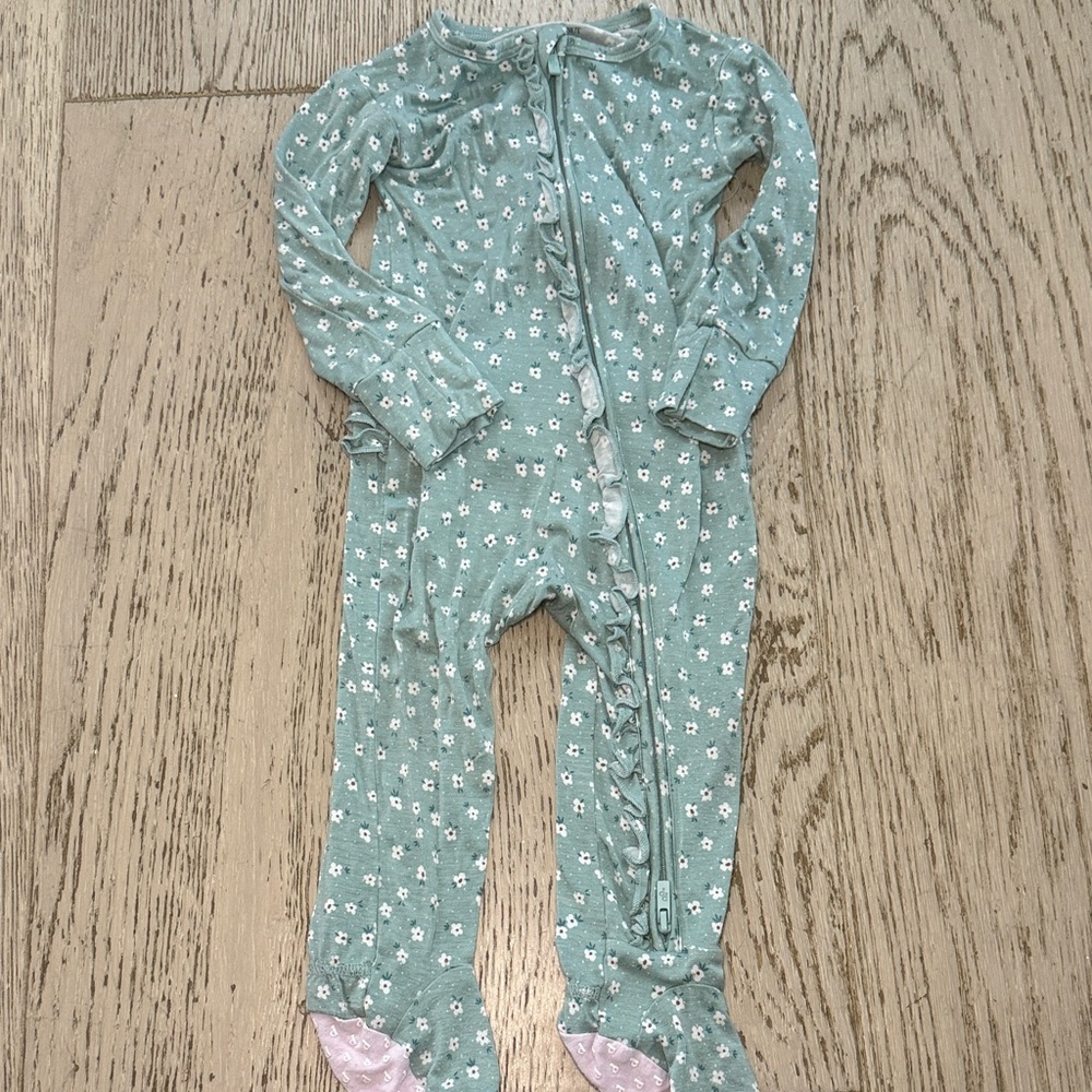 Posh Peanut Mint Floral Kids Footie